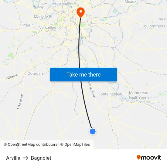 Arville to Bagnolet map
