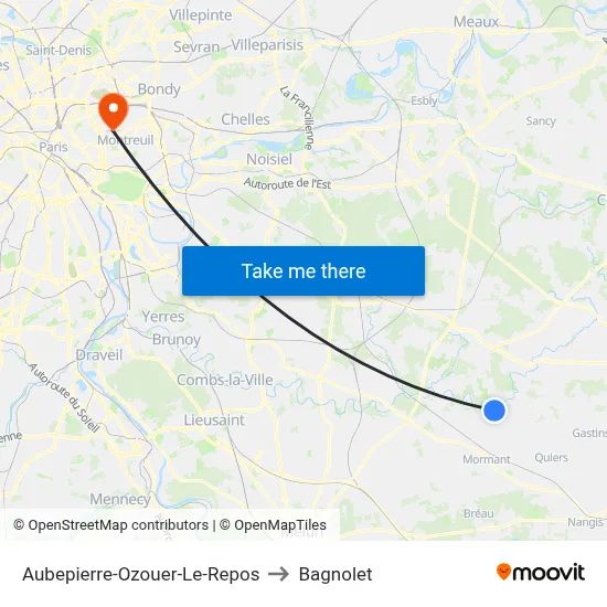 Aubepierre-Ozouer-Le-Repos to Bagnolet map