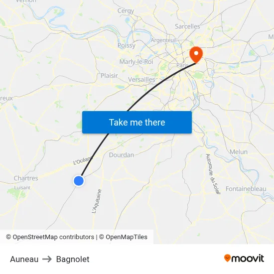 Auneau to Bagnolet map