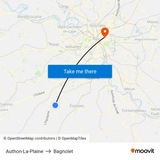 Authon-La-Plaine to Bagnolet map