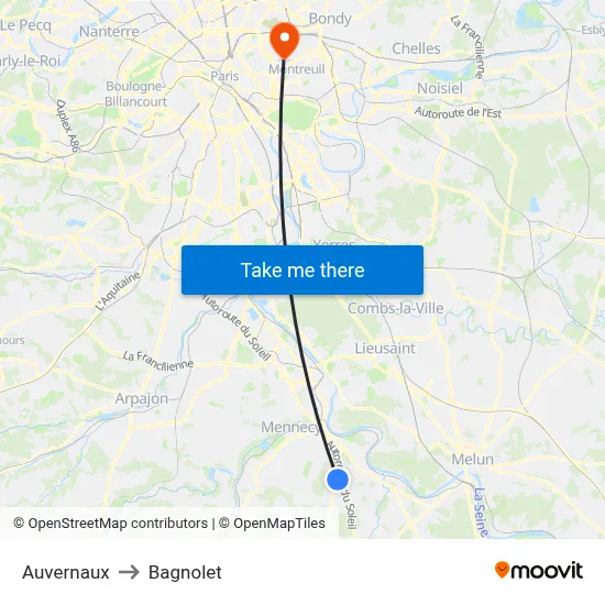 Auvernaux to Bagnolet map