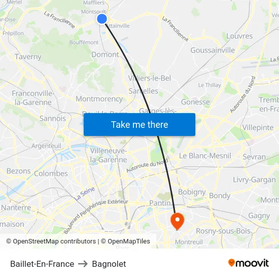 Baillet-En-France to Bagnolet map