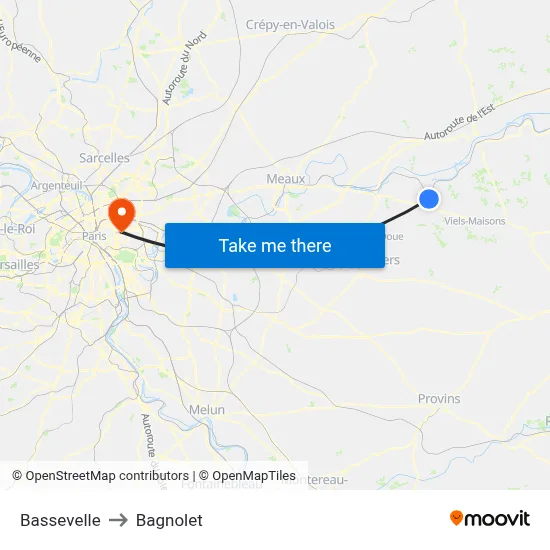 Bassevelle to Bagnolet map