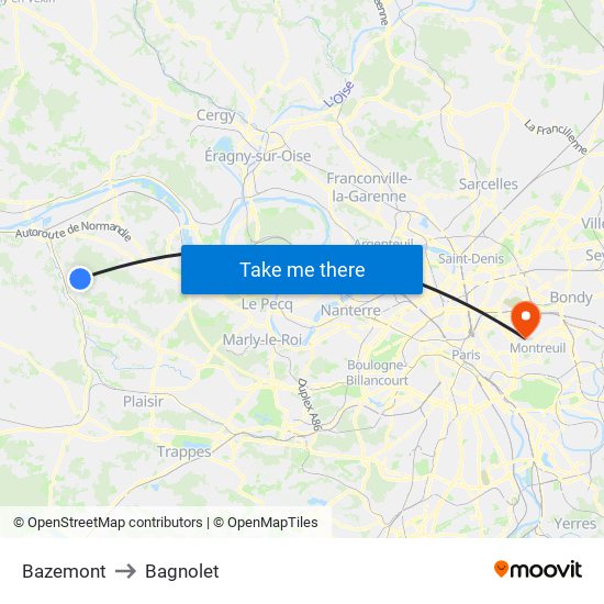 Bazemont to Bagnolet map