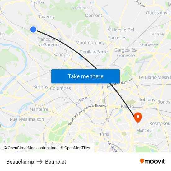 Beauchamp to Bagnolet map