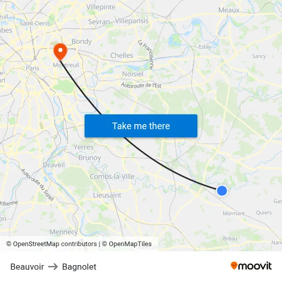 Beauvoir to Bagnolet map