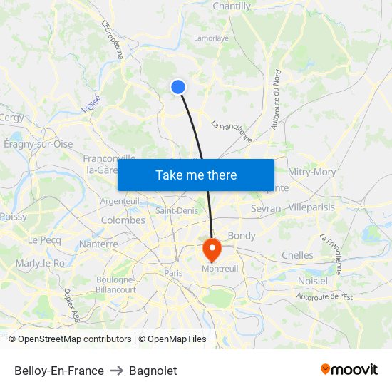 Belloy-En-France to Bagnolet map