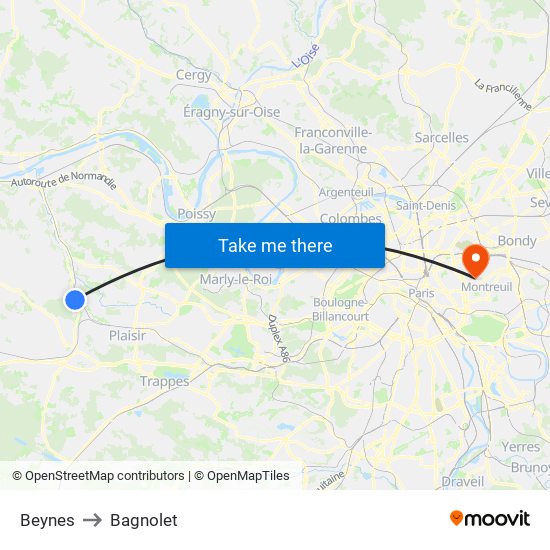 Beynes to Bagnolet map