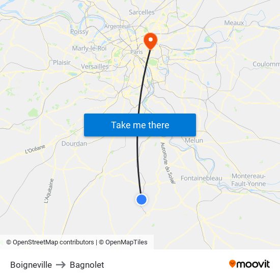 Boigneville to Bagnolet map