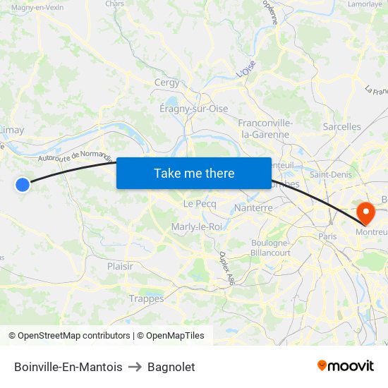 Boinville-En-Mantois to Bagnolet map