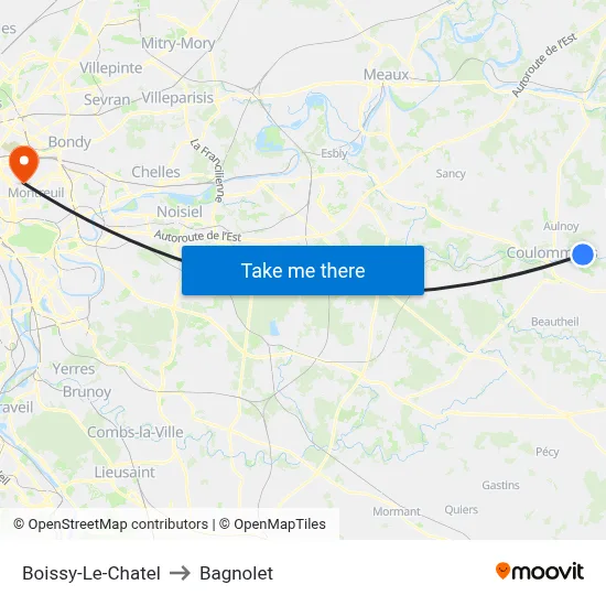 Boissy-Le-Chatel to Bagnolet map