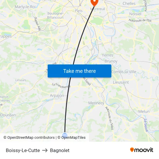 Boissy-Le-Cutte to Bagnolet map