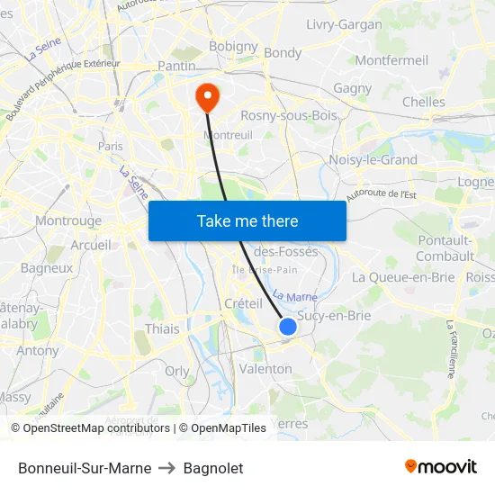 Bonneuil-Sur-Marne to Bagnolet map