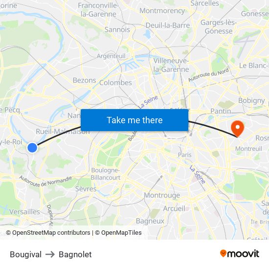 Bougival to Bagnolet map