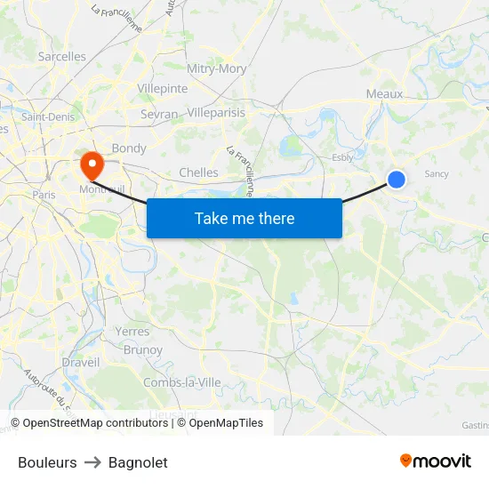 Bouleurs to Bagnolet map