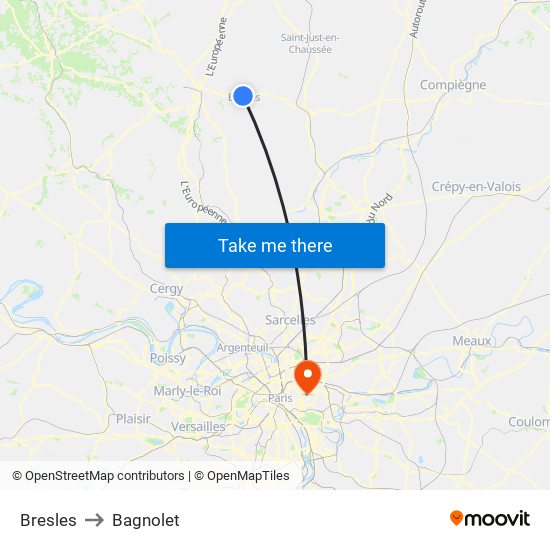 Bresles to Bagnolet map