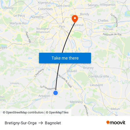 Bretigny-Sur-Orge to Bagnolet map