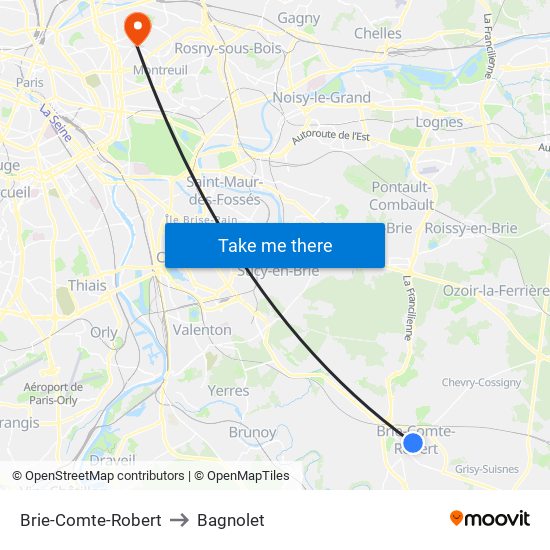 Brie-Comte-Robert to Bagnolet map