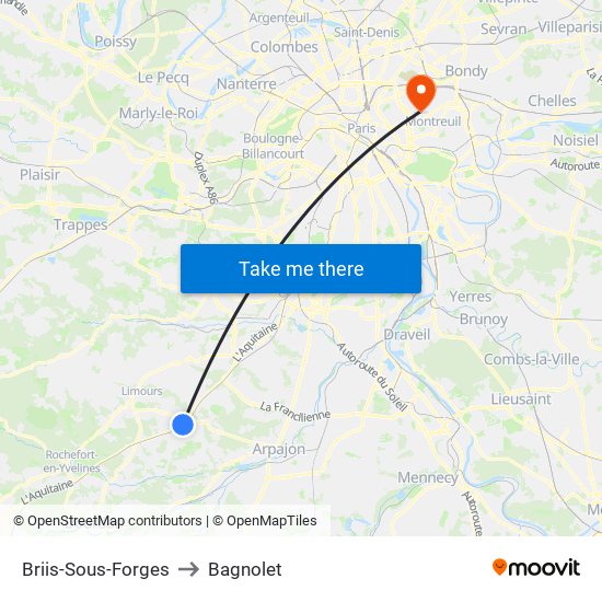 Briis-Sous-Forges to Bagnolet map