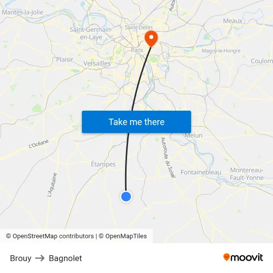 Brouy to Bagnolet map