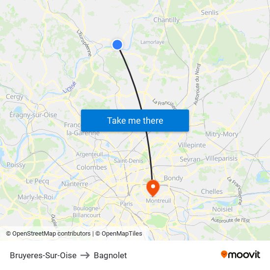 Bruyeres-Sur-Oise to Bagnolet map