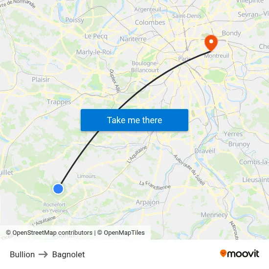 Bullion to Bagnolet map