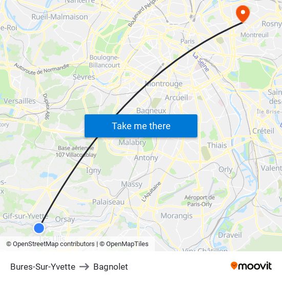 Bures-Sur-Yvette to Bagnolet map