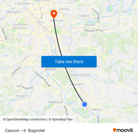 Cesson to Bagnolet map