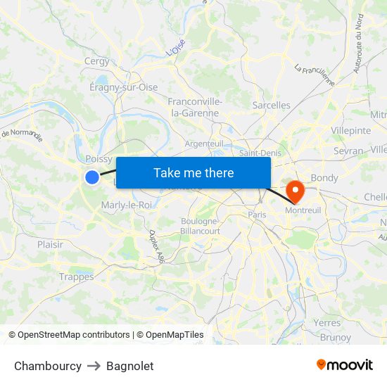 Chambourcy to Bagnolet map
