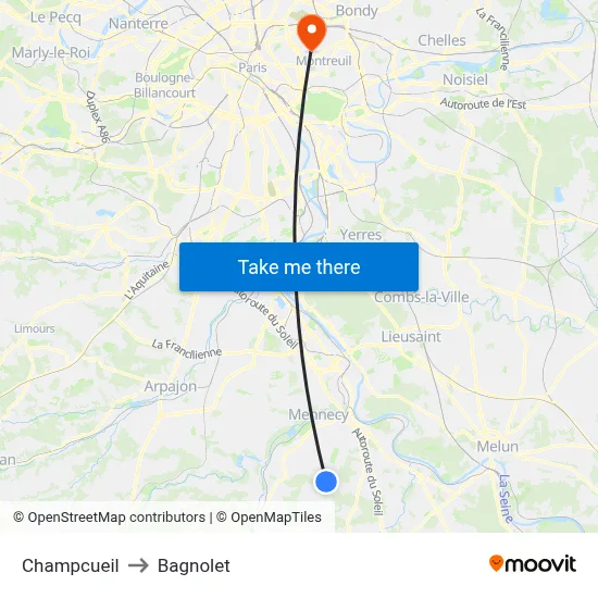 Champcueil to Bagnolet map