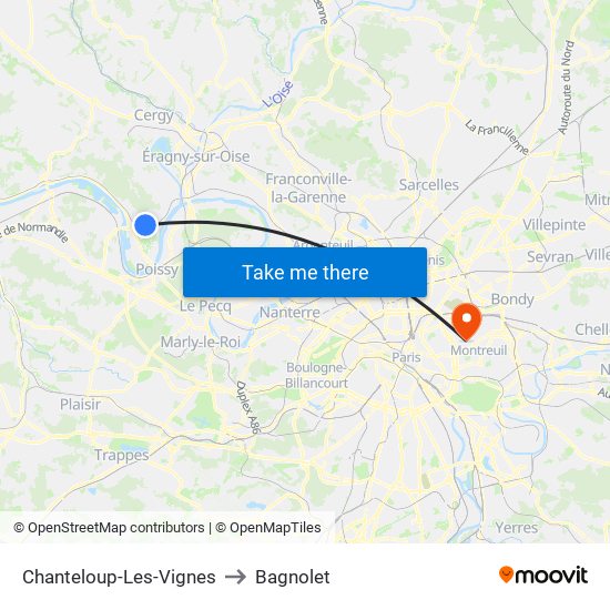 Chanteloup-Les-Vignes to Bagnolet map
