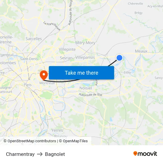 Charmentray to Bagnolet map