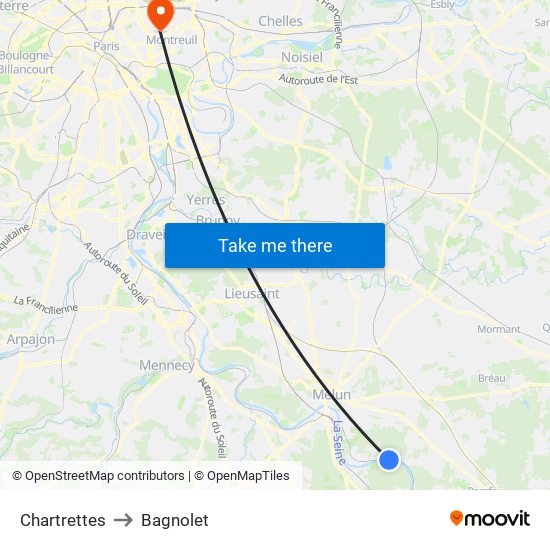 Chartrettes to Bagnolet map