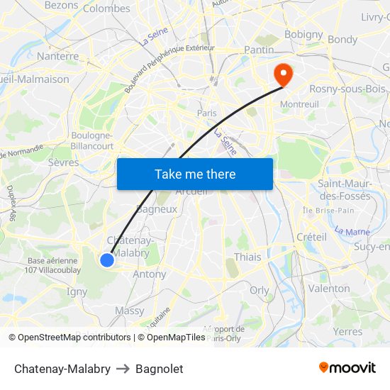 Chatenay-Malabry to Bagnolet map