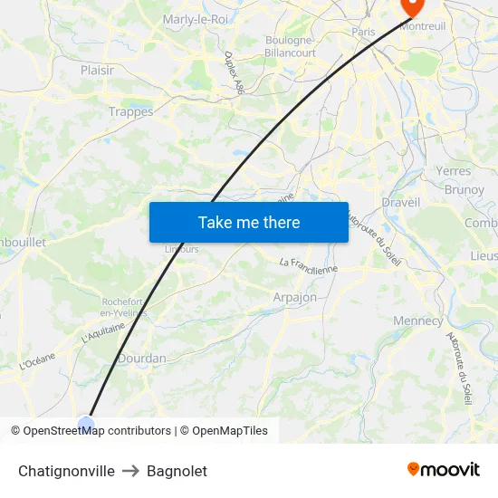 Chatignonville to Bagnolet map