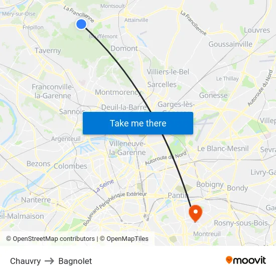 Chauvry to Bagnolet map