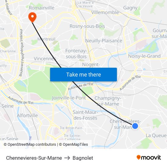 Chennevieres-Sur-Marne to Bagnolet map
