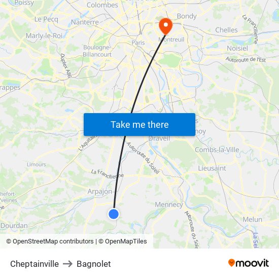 Cheptainville to Bagnolet map