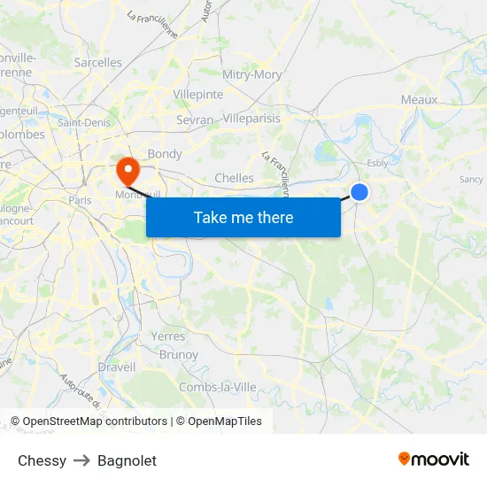 Chessy to Bagnolet map