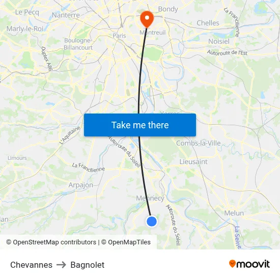 Chevannes to Bagnolet map