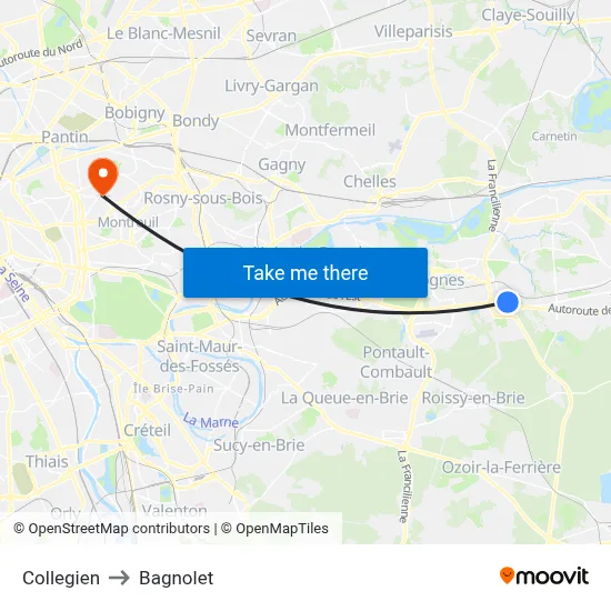 Collegien to Bagnolet map