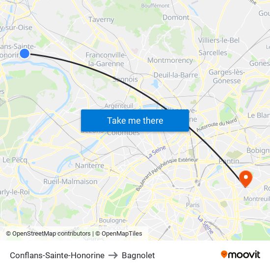 Conflans-Sainte-Honorine to Bagnolet map