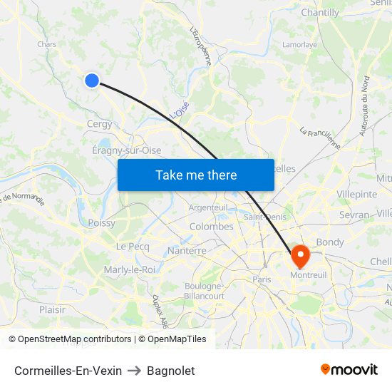 Cormeilles-En-Vexin to Bagnolet map