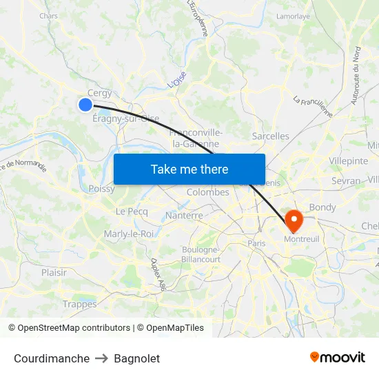 Courdimanche to Bagnolet map