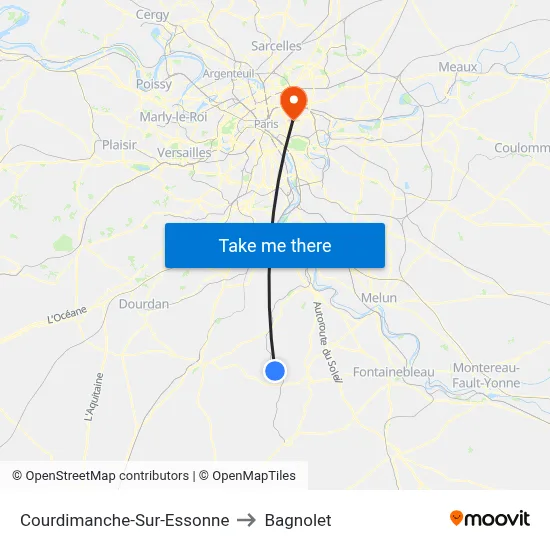Courdimanche-Sur-Essonne to Bagnolet map