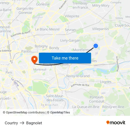 Courtry to Bagnolet map