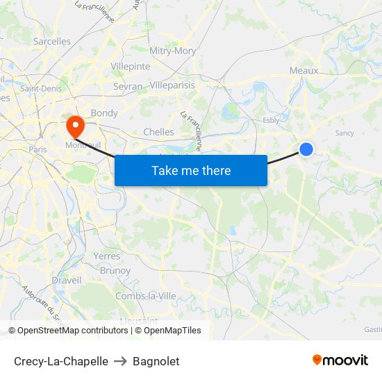 Crecy-La-Chapelle to Bagnolet map