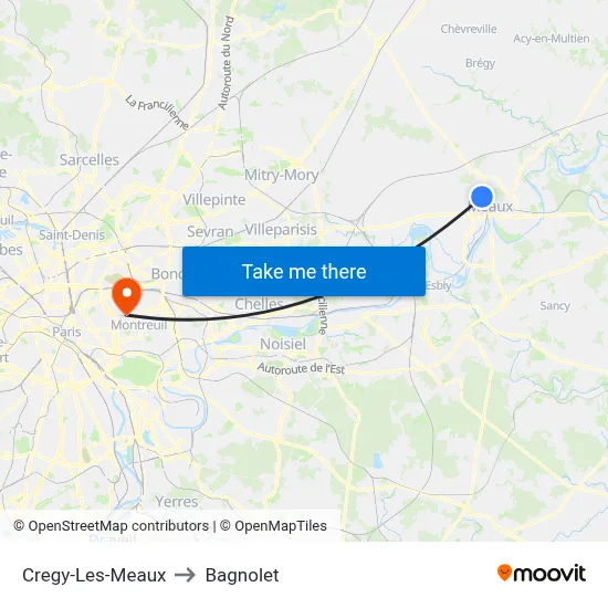Cregy-Les-Meaux to Bagnolet map