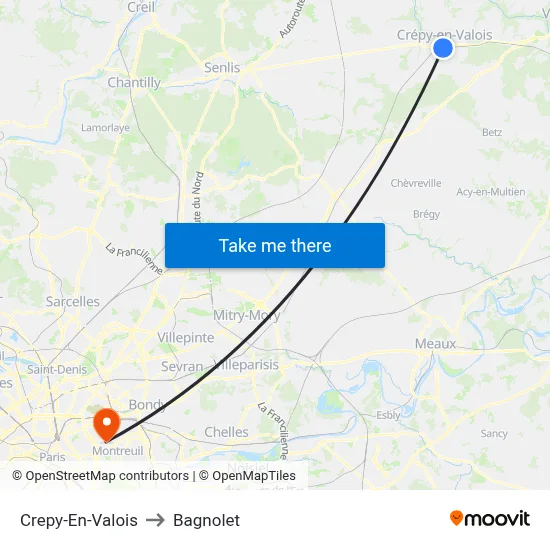 Crepy-En-Valois to Bagnolet map