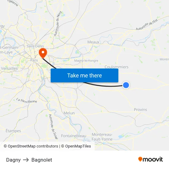Dagny to Bagnolet map